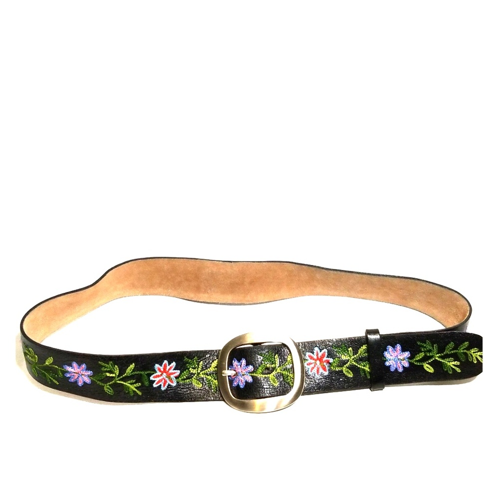 Genuine leather Floral Embroidered black belt size M